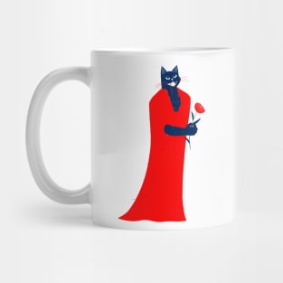 Tall and handsome blue cat in red with red flower for you Mug